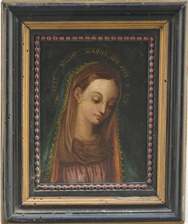 Ignoto del secolo XIX "Madonna" olio su rame (cm 19,5x15)iscritto...
