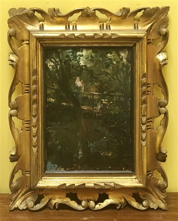 J.B. Lavastre (Nimes 1834 - Parigi 1891)"Scorcio di Parco con laghetto" olio...