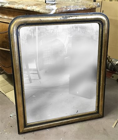 Specchiera con cornice in legno dorato ed ebanizzato (cm 90x72) (difetti)