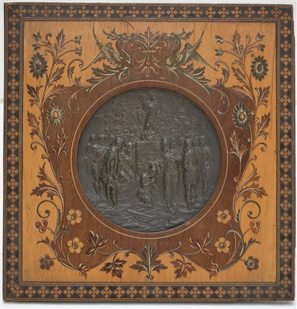 Arte del secolo XIX. Medaglia decorata con scena storica entro cornice...