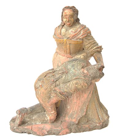 Antico gruppo scultoreo in terracotta (h cm 34) (difetti e mancanze, tracce...