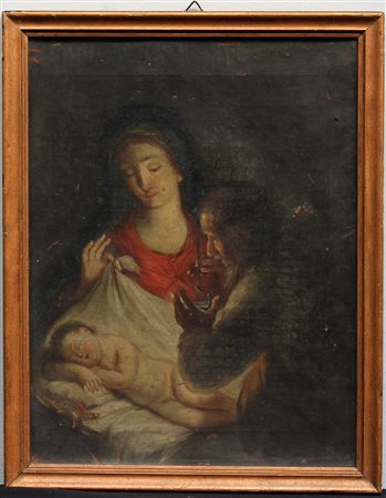 Ignoto del XVIII Secolo "Sacra famiglia" olio su tela (cm 38x29,5) (difetti)...