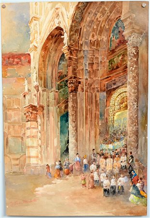 Ignoto del secolo XXLa processioneacquerello su carta mm 555x375iscritto...