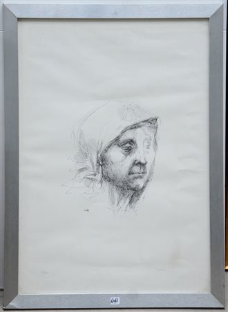 Ignoto "Volto" litografia (foglio cm 70x50) numerata 175/350 e firmata in...