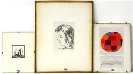 Lotto di tre opere grafiche di autori e misure differenti, tutte firmate e...