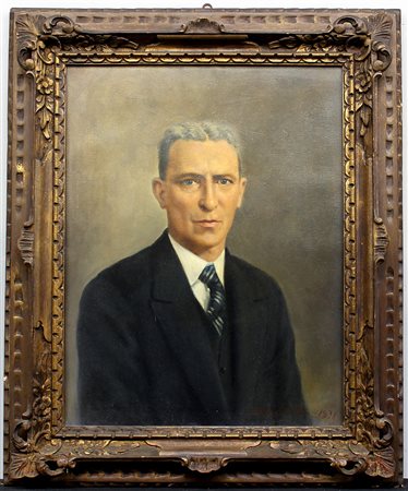 Ezio Moioli da Olcio (1902 - 1981)“Ritratto maschile”, olio su tela (cm...