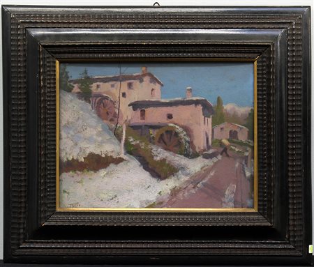 Giuseppe Tosti (1886 - 1960)"Mulini" olio tela applicata su compensato (cm...