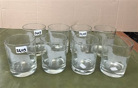 Lotto composto da otto bicchieri decorati a dalmata (difetti)