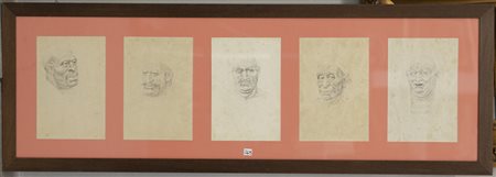 Gruppo di cinque disegni a matita raffiguranti marinai. Firmati Roelli ‘60....