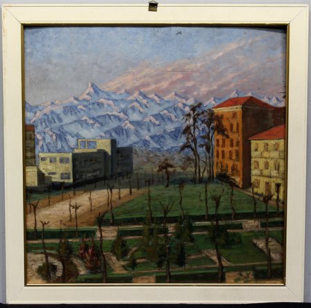 Lotto di due dipinti ad olio raffiguranti paesaggi e una riproduzione...