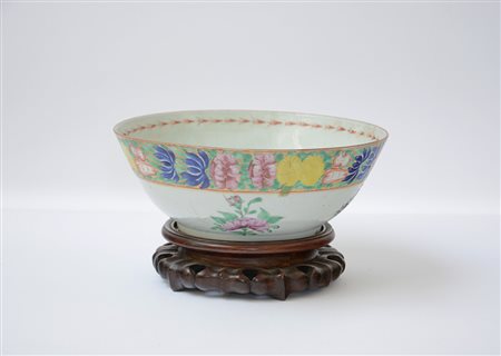 Ciotola in porcellana Famiglia Rosa con decoro floreale, base in legno (d. cm...