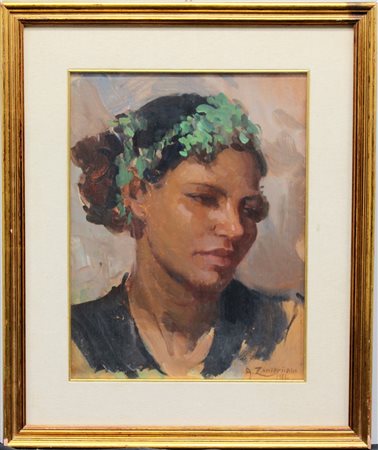 Arturo Zanieri (1870 - 1955)"Ritratto di ragazza" olio su compensato (cm...