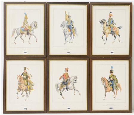 Sei stampe a colori in cornice.Produzione moderna (difetti)Raffigurazione di...