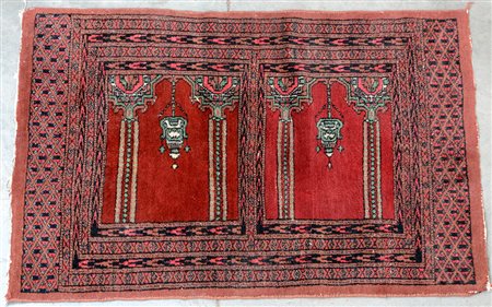 Tappeto preghiera Saph, Pakistan secolo XX decoro con due Mirab (cm...