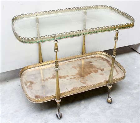 Carrello porta vivande in metallo argentato con ghiere traforate (cm...