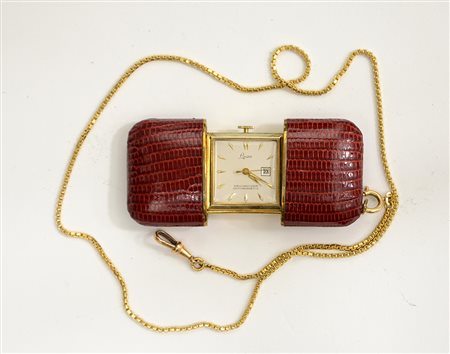 LACO Orologio da borsetta in metallo e pelle, quadrante con indici riportati...