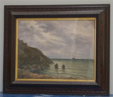 Giuliano Amadori (Bologna 1883 - 1972)"Scogliera ligure" olio su tela (cm...