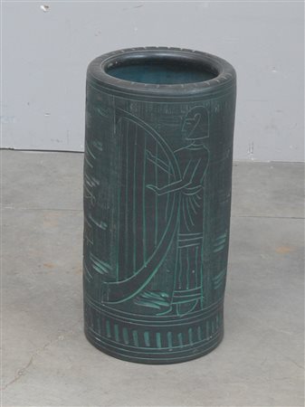 Portaombrelli in terracotta smaltata verde a decori stilizzati (h cm 48)...