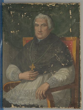 Ignoto del secolo XIX "Ritratto di prelato" olio su tela (cm 79x59) (gravi...