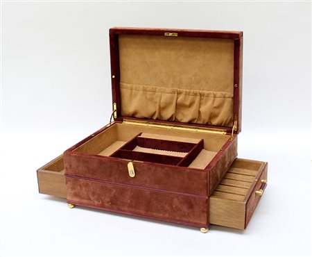 Scatola portagioie con piano sollevabile e due cassettini rivestita in...