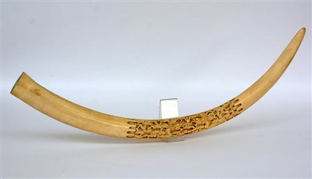 Zanna in avorio lavorato con draghi (l. 90 cm.)(difetti)-EN.