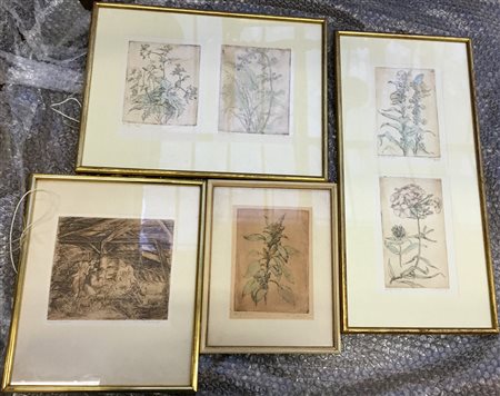 Firma indecifrata, gruppo di undici acqueforti contenute in sette cornici...