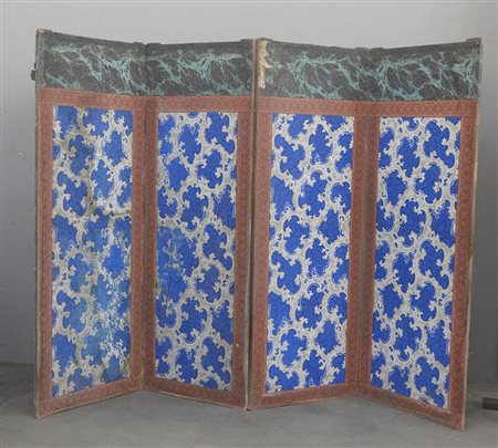 Separè a quattro ante decorate in carta, secolo XIX (cm 240x172) (gravi...