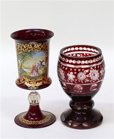 Lotto composto da un bicchiere di Boemia ed uno di Murano, decorato in...