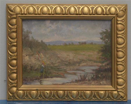 Giuliano Amadori (Bologna 1883 - 1972)"Nel Savena presso Bologna" olio su...
