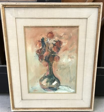 Maggioni "Vaso con fiori secchi" 1966, olio su cartone telato. Inscritto al...