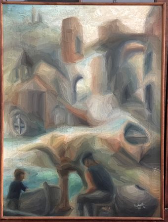 Pino Robutti "Sintesi su Noli" olio su tela. Firmato e datato 67 in basso a...