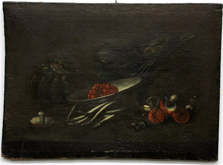 Ignoto, secolo XVII "I frutti del bosco" olio su tela (cm 86,5x118) (difetti...