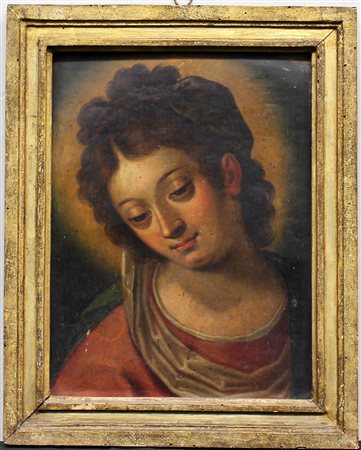 Scuola di fine secolo XVII "Volto femminile" olio su rame (cm 30x23), in...