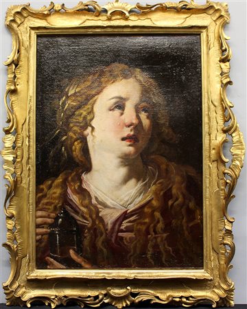 Maestro del secolo XVII "Santa in estasi" frammento ad olio su tela (cm...