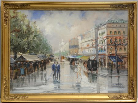 La Fontaine "Scorcio di Parigi" olio su tela (cm 50x70) firmato e locato in...