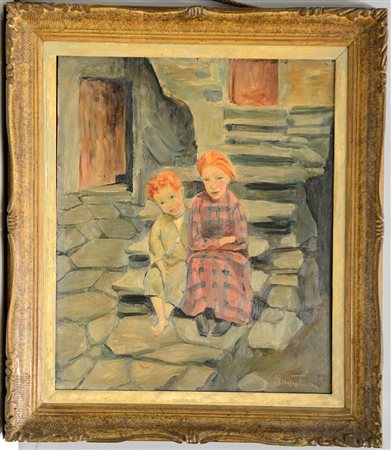 Eliezer Turri "Bambini" olio su compensato (cm 60x50) firmato in basso a...