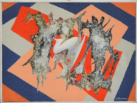 Firma indecifrata "Il segno della pace" 1970olio su tela, cm 60x80Firmato e...