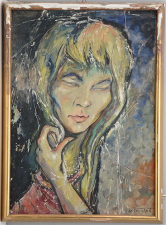 De Cachard (Parigi 1929)"Volto femminile" olio su cartone, cm 70x50firmato in...