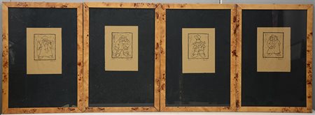 Gruppo di quattro xilografie raffiguranti personaggi (ciascuno cm...