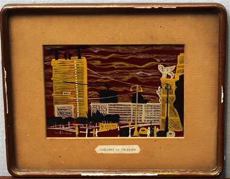 Saro Esterini (Acireale 1915)"(Milano) La stazione" 1958tecnica mista su...