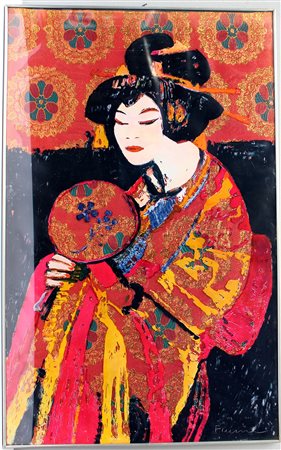 Salvatore Fiume (Comiso 1915 - Milano 1997)"Geisha" multiplo materico, cm...