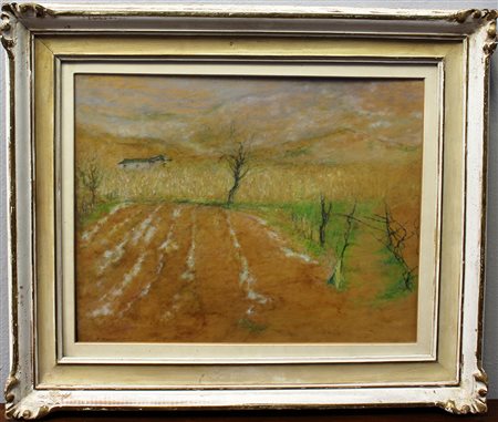 Ruggero Marzatico (Trento 1932)“Campo alla periferia” 1966 olio su compensato...