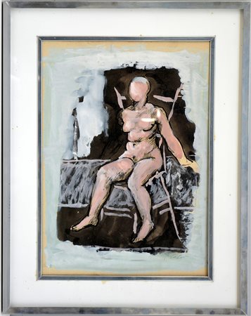 Bruno Calvani (Mola Di Bari 1904 - Milano 1985)"Nudo" tecnica mista su carta...