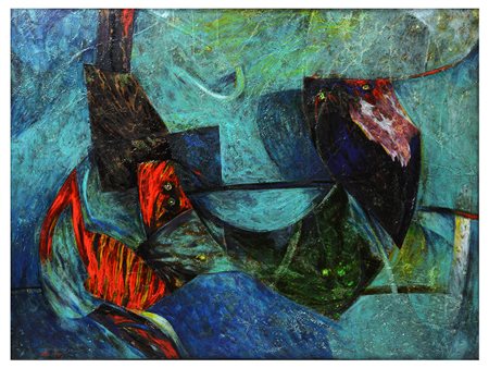 Gianni Dova (Roma 1925 - Milano 1991)"Uno guarda l'altro" 1986 olio e smalti...