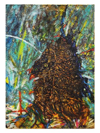 Gianni Dova (Roma 1925 - Milano 1991)"Chi è?" olio e smalti su telacm...