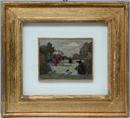 Nino Caffè (Alfedena 1909 - Pesaro 1975)"Preti in carrozza" olio su tela (cm...