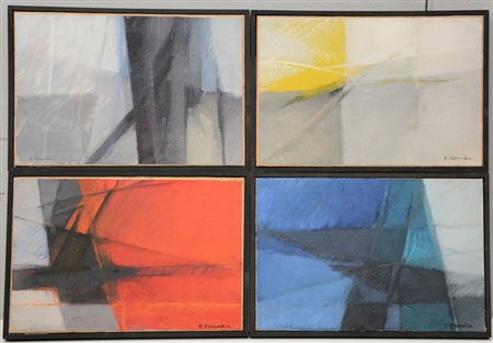 Elena Mezzadra (Pavia 1926)"Senza titolo" gruppo di quattro olii su carta...