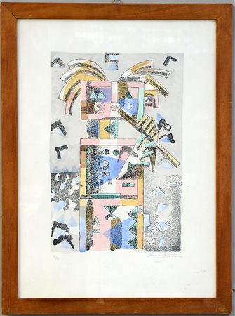 Ibrahim Kodra (Ishmi 1918 - Milano 2006)"Senza titolo"incisione a colori, cm...