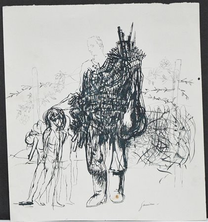 Piero Guccione (Scicli 1935)"Senza titolo" china su carta (cm 34x31) firmato...