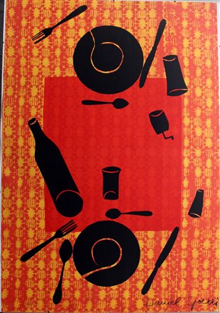 Daniel Spoerri ( Galati 1930)"Senza titolo" litografia a coloricm...